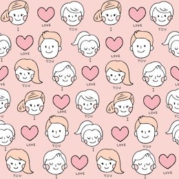 cartoon cute valentines day couple and love vector seamless pattern.