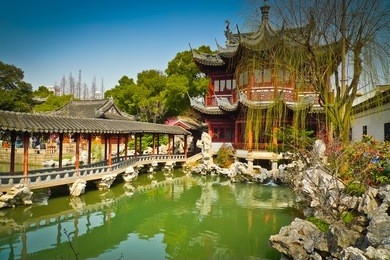 traditional pavilions in yuyuan gardens, shanghai, china