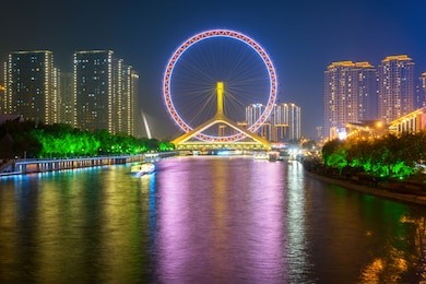 eyes of tianjin,beautiful night view of the city in tianjin, china