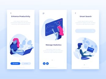 people work and interacting with graphs and devices. data analysis and office situations. 3d isometric vector illustrations. mobile application templates.