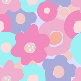 vector floral seamless pattern in doodle style with flowers and leaves. gentle, spring floral background. pink-blue, mint tone.