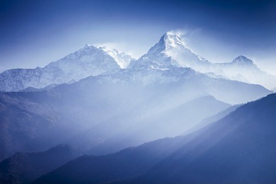 annapurna mountains in sunrise light