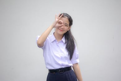 portrait of thai high school student uniform beautiful girl ok