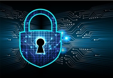 safety concept, closed padlock on digital background, cyber security, blue abstract hi speed internet technology background illustration. key vector