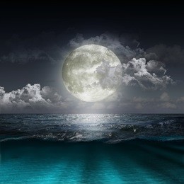 magical evening on the ocean and the moon
