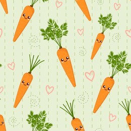 smiling cute cartoon kawaii vegetable carrot, seamless vector background