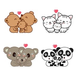 animal family father mother and baby. vector illustration. 