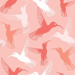 pastel hummingbird pattern in peach, coral and white. lively spring seamless vector design with multicolor toned hummingbird shapes, perfect for textiles, invitations, stationery and fashion uses.