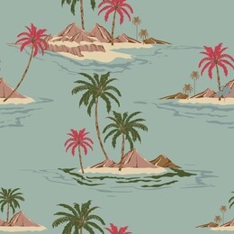 vintage seamless pattern vector illustrationcolorful summer tropical island hand drawing style design for fashion ,fabric,wallpaper,web and all prints on retro blue  background color