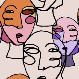 women portraits in modern abstract style. hand drawn vector seamless pattern for your contemporary fashion design