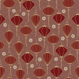 chinese traditional lanterns seamless pattern on wave background, decoration and festival. vector illustration of china symbol - vector