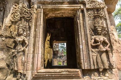 chau say tevoda temple ruins is khmer ancient temple in complex angkor wat in siem reap, cambodia in a summer day