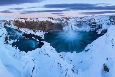 aldeyjarfoss in the north of iceland and one of the most interesting features of the waterfall is the contrast between the black basalt columns and the white waters. the most beautiful waterfall.