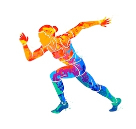 abstract of a running woman short distance sprinter from splash of watercolors. vector illustration of paints