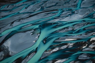 bird's eye view of river braiding, aoraki mt cook national park, new zealand