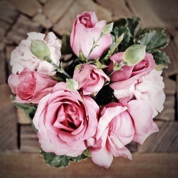 rose on desk retro style