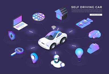autonomous self-driving automobile sensors smart car driverless vehicle technology. vector illustrate.