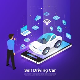 autonomous self-driving automobile sensors smart car driverless vehicle technology. vector illustrate.