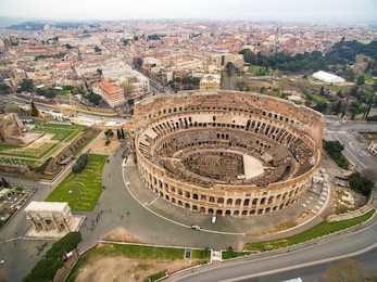 aerial shot of the colosseum in rome, italy