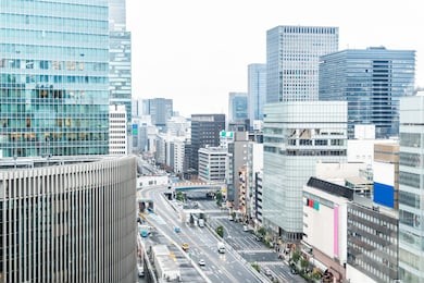 asia business concept for real estate and corporate construction - panoramic urban city skyline aerial view in ginza, tokyo, japan