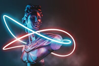 style statue background neon concept. 3d rendering.