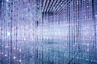 abstract empty room with large group of led lights.