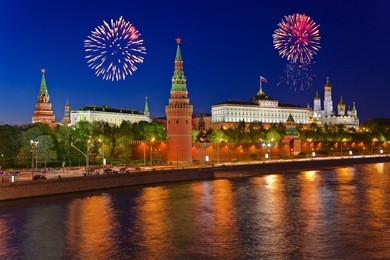 firework over kremlin in moscow (russia)