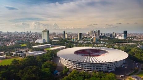 jakarta, indonesia. januari, 2019: aerial view of senayan stadium in jakarta