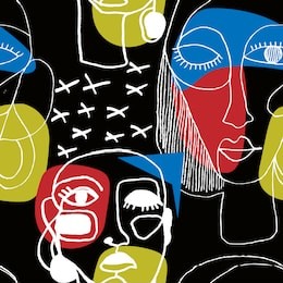 abstract stylish texture with human faces. hand-drawn vector seamless pattern with portraits in modern style.