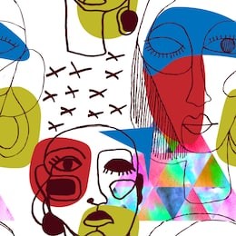 abstract stylish texture with human faces. hand-drawn raster seamless pattern with portraits in modern style.