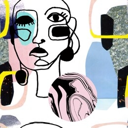 abstract stylish texture with human faces. hand-drawn raster seamless pattern with portraits in modern style.