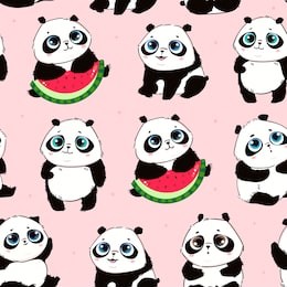 cute little panda bears in various poses. hand drawn vector seamless pattern. pink background