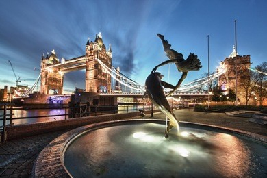 tower bridge and st katharine docks 'girl with a dolpin' fountain