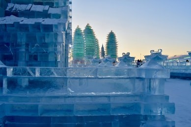 harbin ice festival buildings in the morning