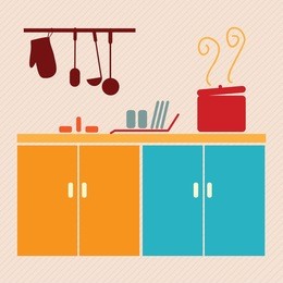 retro colors kitchen illustration, vintage background.
