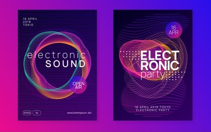 neon flyer. minimal discotheque magazine set. dynamic gradient shape and line. neon flyer trance event. techno dj party. electro dance music. electronic sound. club fest poster. 
