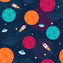 space seamless pattern with planets and stars. cartoon style