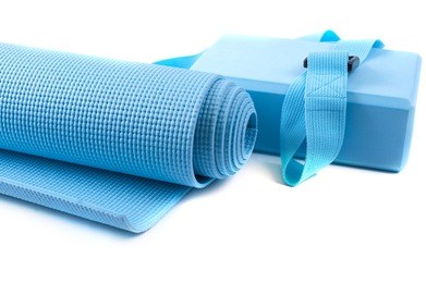  equipment for meditation: yoga mat, belt, yoga block