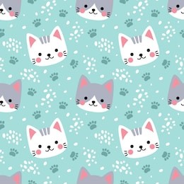 vector seamless pattern with cute kitten, kids background. 