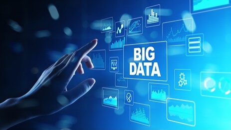 big data analysis, business intelligence, technology solutions concept on virtual screen.