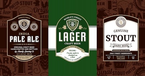 vector vintage beer labels and packaging design templates. pale ale, lager and stout labels. brewing company branding and identity design elements.