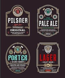 vector vintage beer thin line labels and packaging design templates. pilsner,
porter, pale ale and lager labels. brewing company branding and identity design elements.