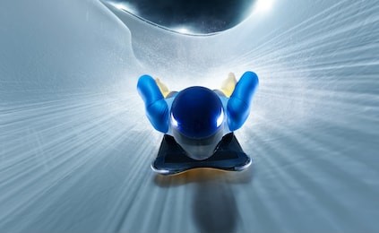 skeleton sport. athlete descends on a sleigh on an ice track.