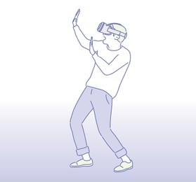 people who are amazed at the graphics of the illusion wearing glasses. hand drawn style vector design illustrations.