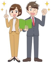 a male teacher holds a fist. the female teacher points. they have positive facial expressions.