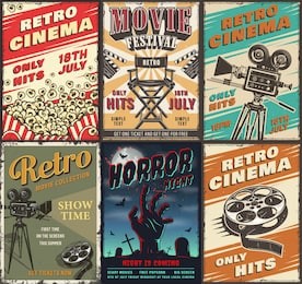 cinema set of posters.  vintage illustration.