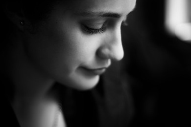 close up on beautiful woman profile.