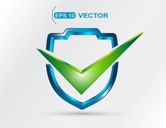 3d shape shield icon with check mark.