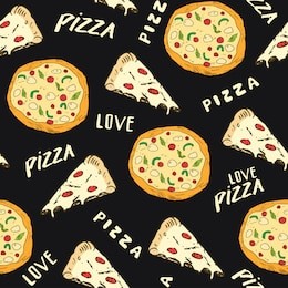 pizza seamless pattern hand drawn sketch. pizza slice doodles and words pizza love food background. illustration.