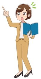 a businessman points at the top left. he has a book.